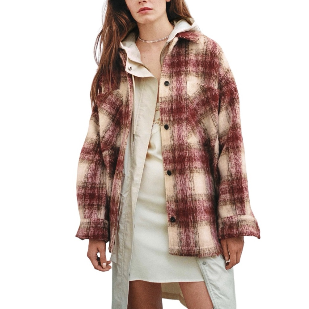ZARA Plaid Overshirt Shacket Jacket Size L - Picture 1 of 16